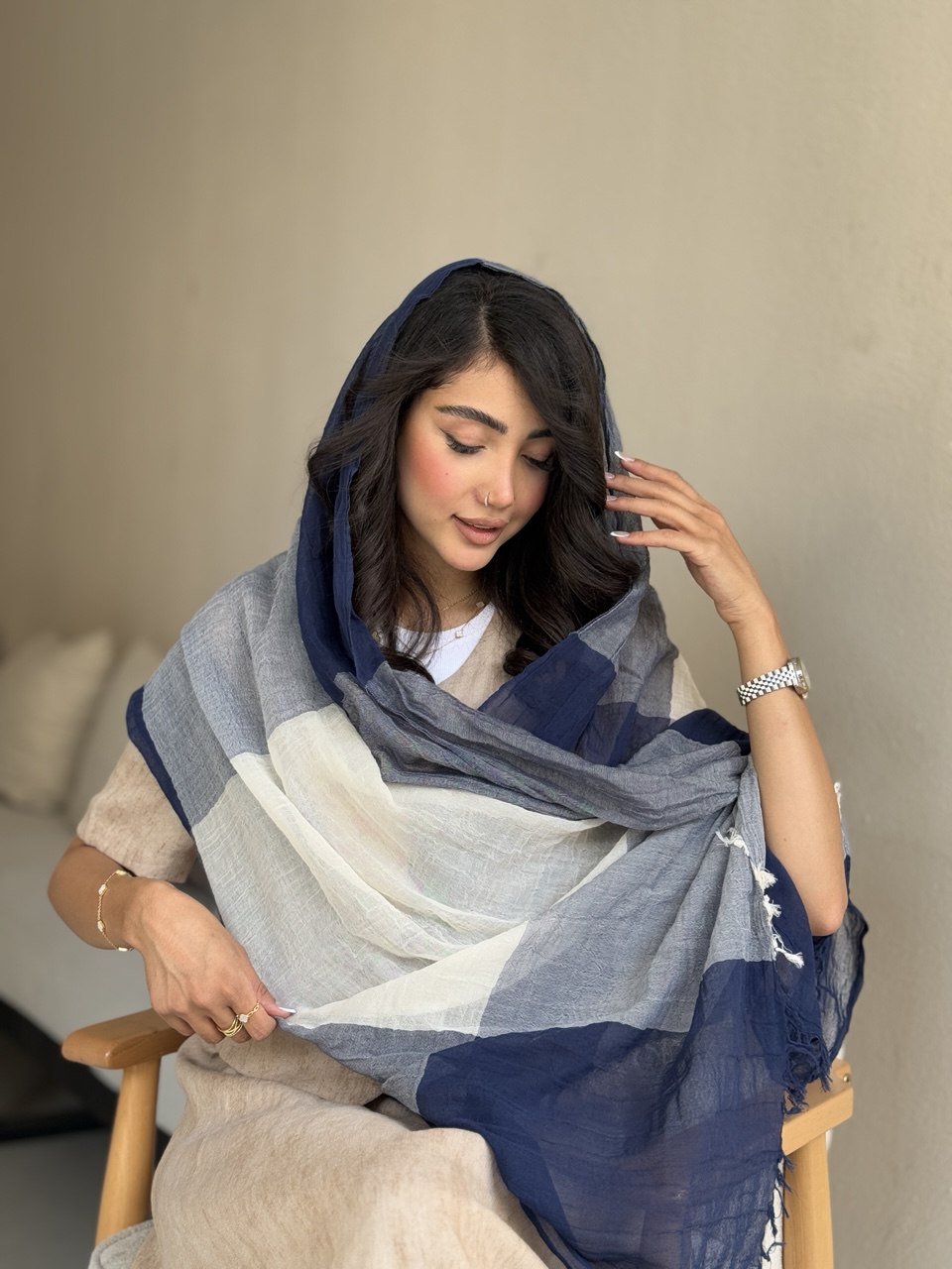 شال زنانه سورمه ای ترکیبی