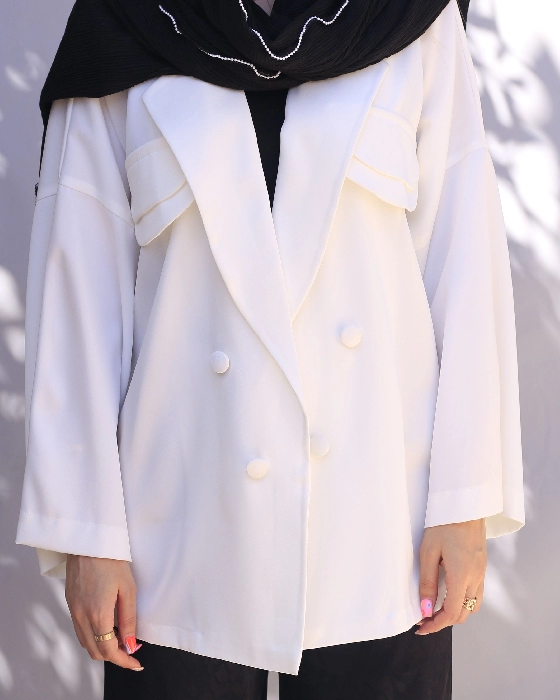 کت زنانه سفید کرپ اوور 